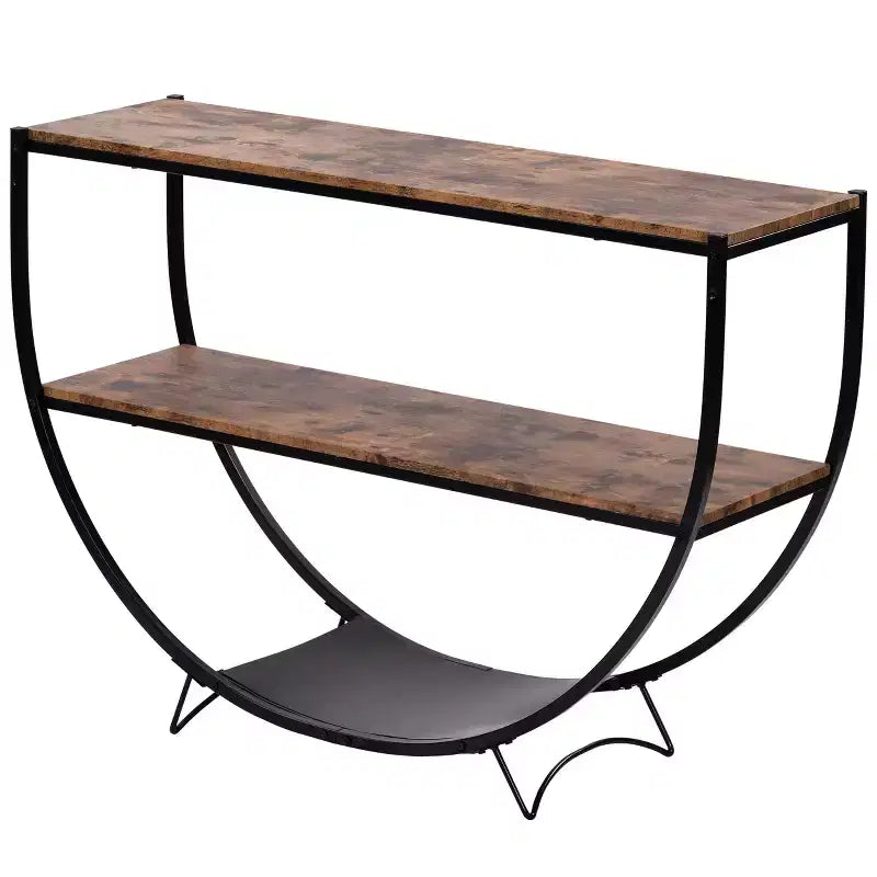 Console demi-lune industrielle, table de canapé à 3 étagères ouvertes (pour entrée/salon/bureau)