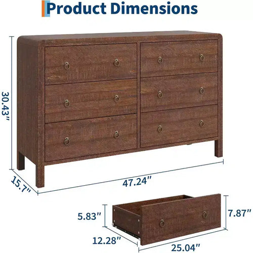 Commode à 6 tiroirs, Organisateur de rangement avec poignée en métal robuste, Meuble TV pour téléviseur de 55 pouces, Commode pour salon, couloir, placard