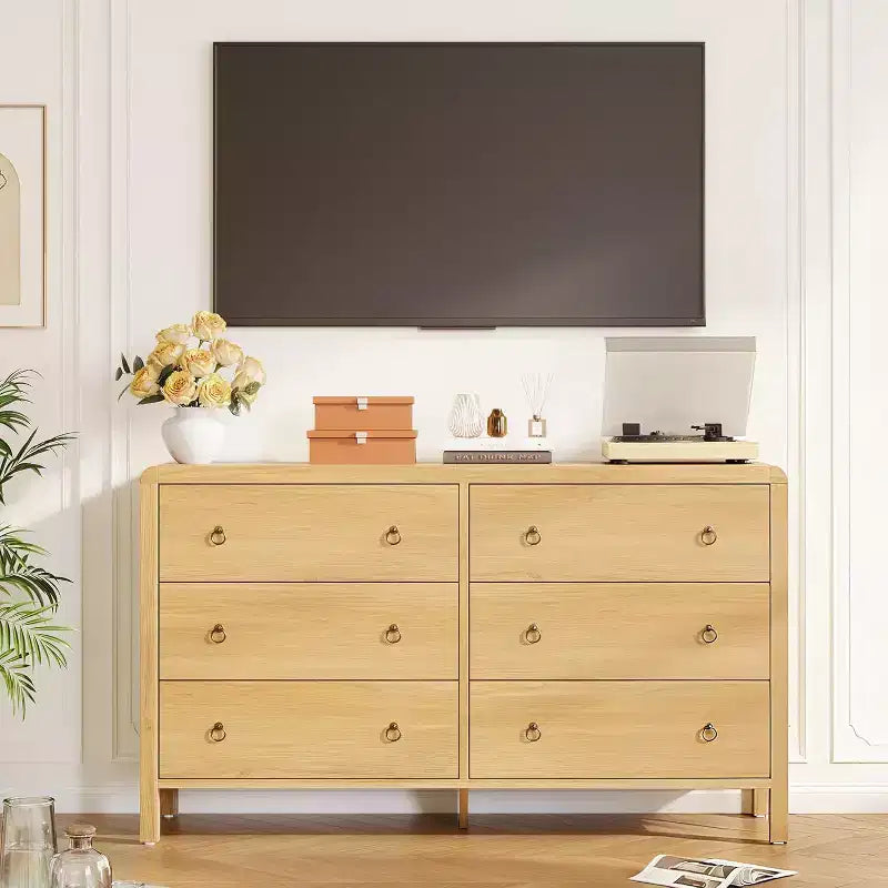 Commode à 6 tiroirs, Organisateur de rangement avec poignée en métal robuste, Meuble TV pour téléviseur de 55 pouces, Commode pour salon, couloir, placard
