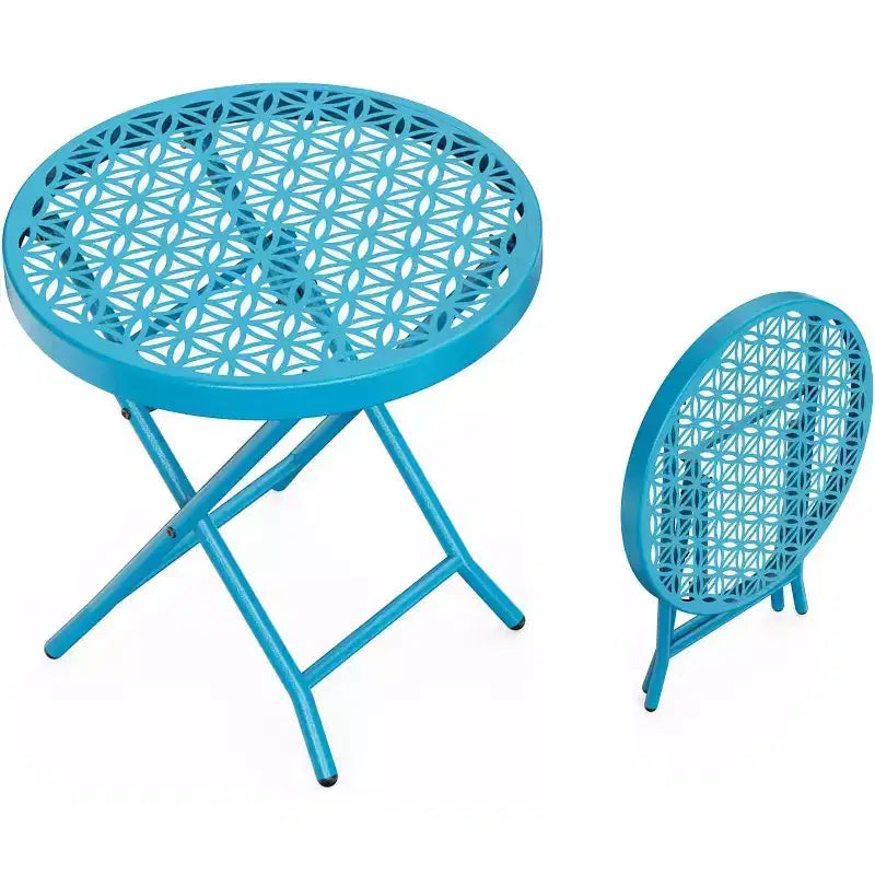 VINGLI Patio Folding Side Table, Small Outdoor Table with Everlasting Floral Pattern and Sturdy X-Shaped Metal Frame Ideal,Blue, 1 Pack
