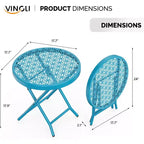 VINGLI Table d'appoint pliante de patio, petite table d'extérieur avec motif floral durable et cadre en métal robuste en forme de X, bleu, 1 paquet