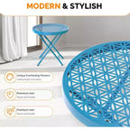 VINGLI Table d'appoint pliante de patio, petite table d'extérieur avec motif floral durable et cadre en métal robuste en forme de X, bleu, 1 paquet
