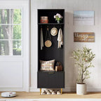 Porte-manteau moderne de 74 po avec banc et rangement, organisateur d'entrée avec 4 crochets dorés, armoire à chaussures pour salon, porte-manteau avec pieds en métal
