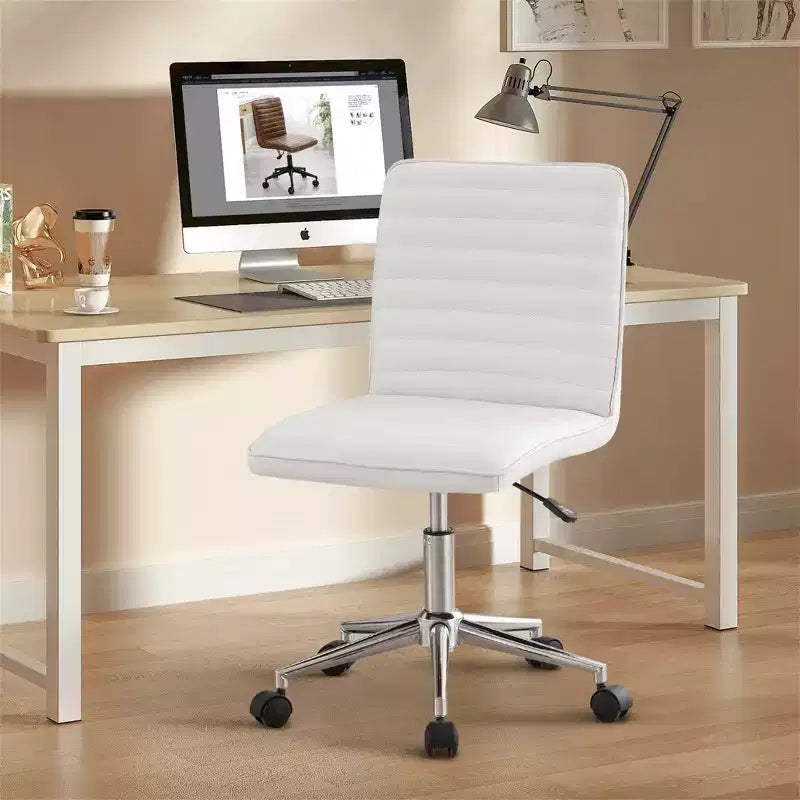 Chaise de bureau sans accoudoirs Furniliving, dossier mi-haut en similicuir, pivotante à 360°, réglable