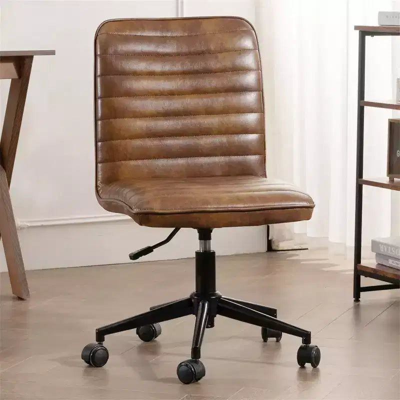 Chaise de bureau sans accoudoirs Furniliving, dossier mi-haut en similicuir, pivotante à 360°, réglable