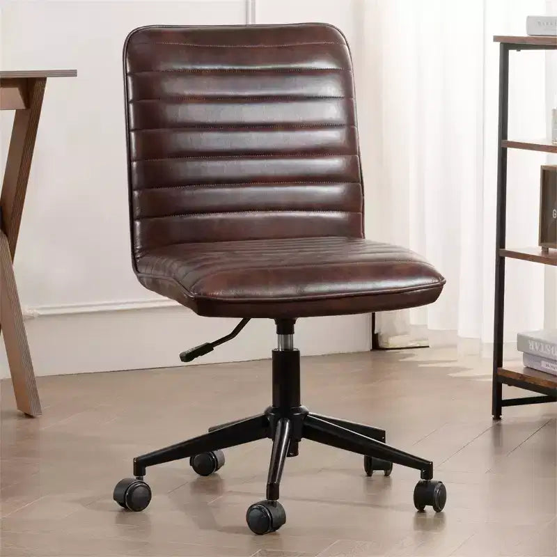 Chaise de bureau sans accoudoirs Furniliving, dossier mi-haut en similicuir, pivotante à 360°, réglable