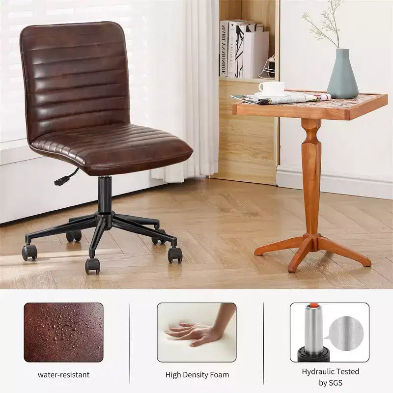 Chaise de bureau sans accoudoirs Furniliving, dossier mi-haut en similicuir, pivotante à 360°, réglable