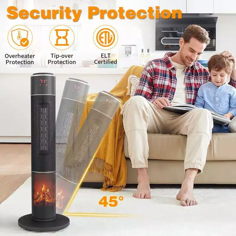 Chauffage d'appoint électrique sur pied Karl Home de 1500 watts et 33 po avec flamme 3D et oscillation à 60 degrés