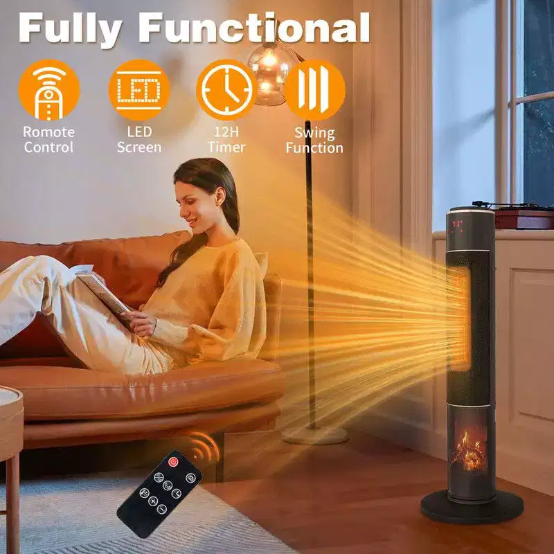 Chauffage d'appoint électrique sur pied Karl Home de 1500 watts et 33 po avec flamme 3D et oscillation à 60 degrés