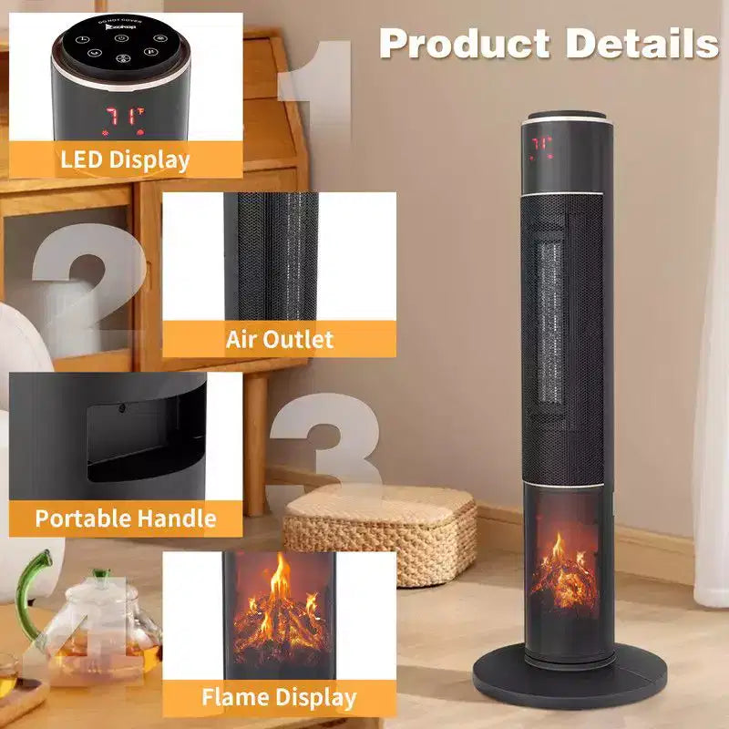 Chauffage d'appoint électrique sur pied Karl Home de 1500 watts et 33 po avec flamme 3D et oscillation à 60 degrés
