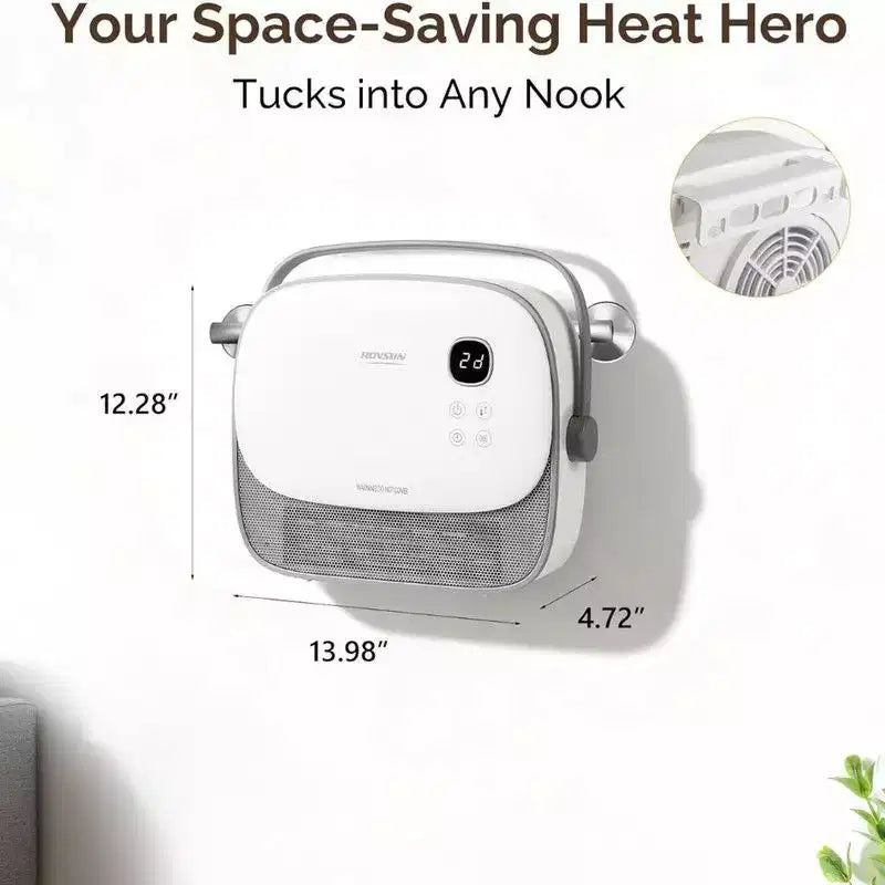 Chauffage d'appoint en céramique PTC Karl Home 1500 watts de 12,3 po, mural ou autonome, avec poignée