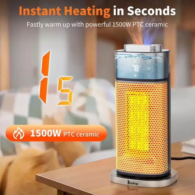 Chauffage d'appoint électrique en tour portable Karl Home de 1500 watts avec humidificateur et effet de flamme 3D