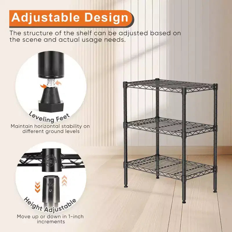 MAYEERTY Étagère de rangement en fil métallique réglable à 3 niveaux Organisateur robuste pour cuisine, placard, garde-manger, garage, salle de bain, buanderie