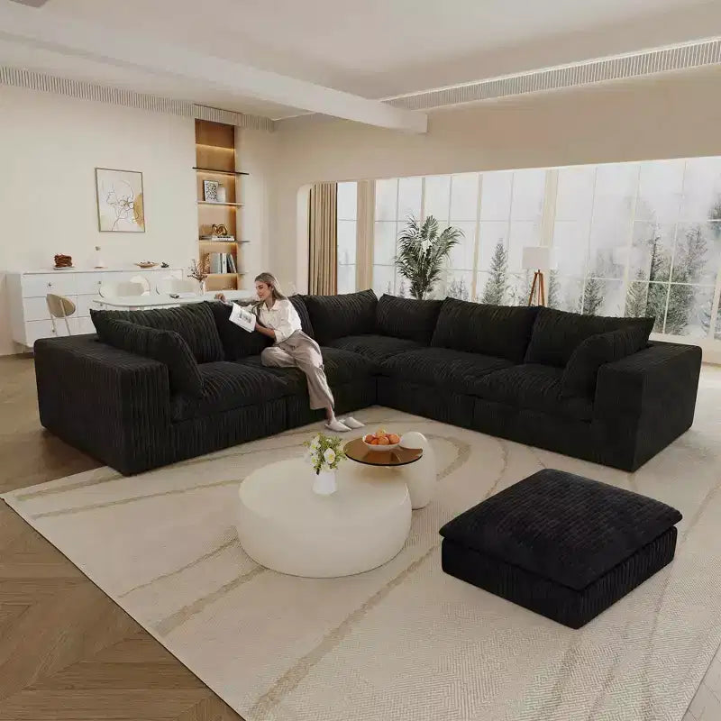 MAYEERTY 39.8 Cloud Sofa Noir - 39.8, Velours Côtelé, Double Couche, Pas de Montage, DIY pour Coin