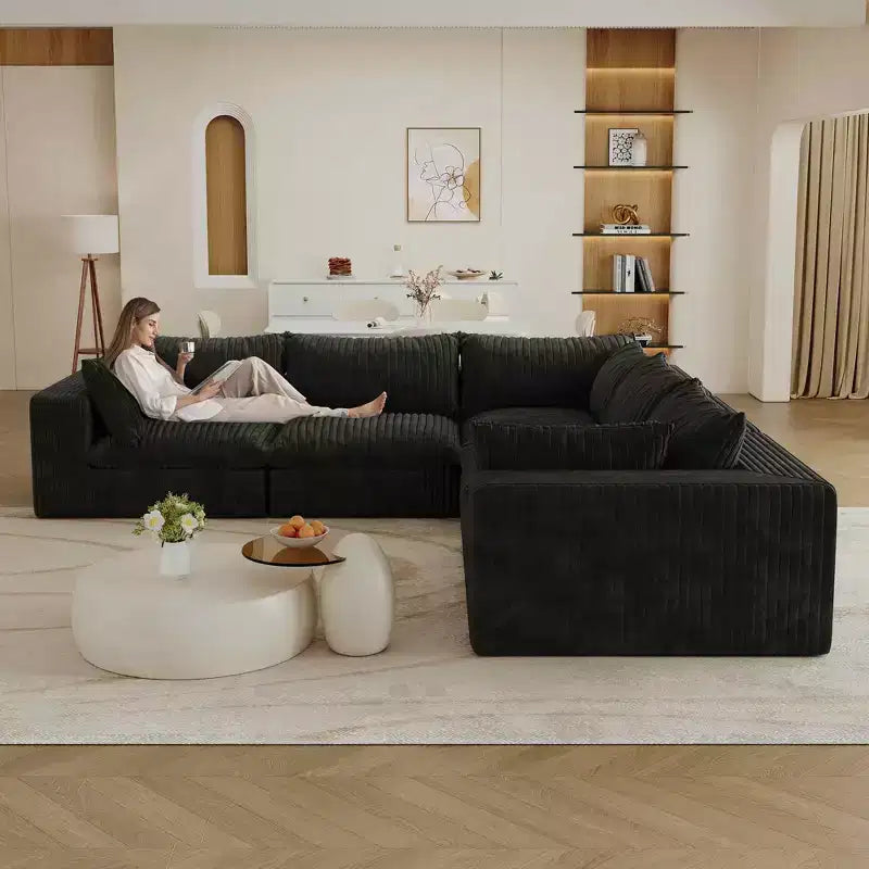 MAYEERTY 39.8 Cloud Sofa Noir - 39.8, Velours Côtelé, Double Couche, Pas de Montage, DIY pour Coin