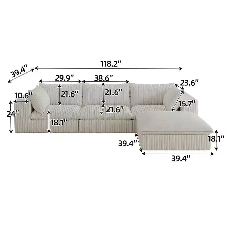MAYEERTY 39.8 Cloud Sofa Noir - 39.8, Velours Côtelé, Double Couche, Pas de Montage, DIY pour Coin