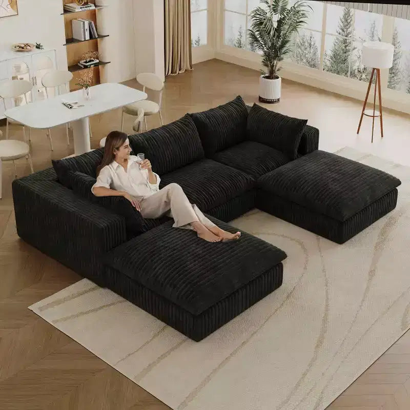 MAYEERTY 39.8 Cloud Sofa Noir - 39.8, Velours Côtelé, Double Couche, Pas de Montage, DIY pour Coin