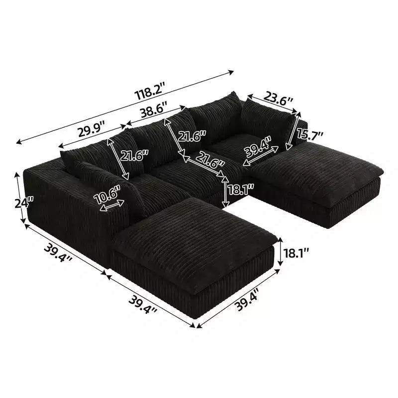 MAYEERTY 39.8 Cloud Sofa Noir - 39.8, Velours Côtelé, Double Couche, Pas de Montage, DIY pour Coin