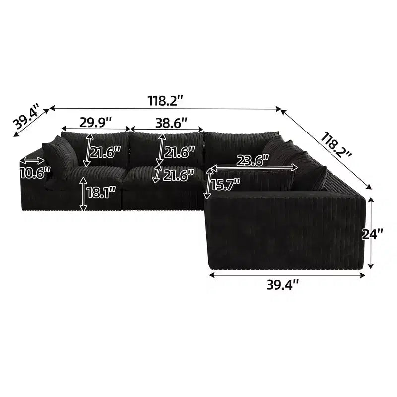 MAYEERTY 39.8 Cloud Sofa Noir - 39.8, Velours Côtelé, Double Couche, Pas de Montage, DIY pour Coin