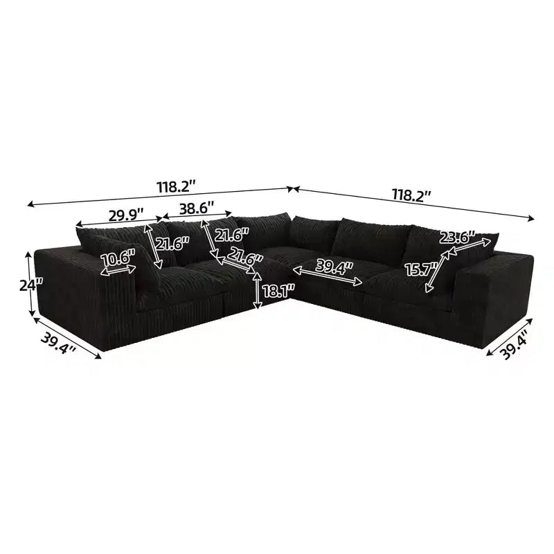 MAYEERTY 39.8 Cloud Sofa Noir - 39.8, Velours Côtelé, Double Couche, Pas de Montage, DIY pour Coin
