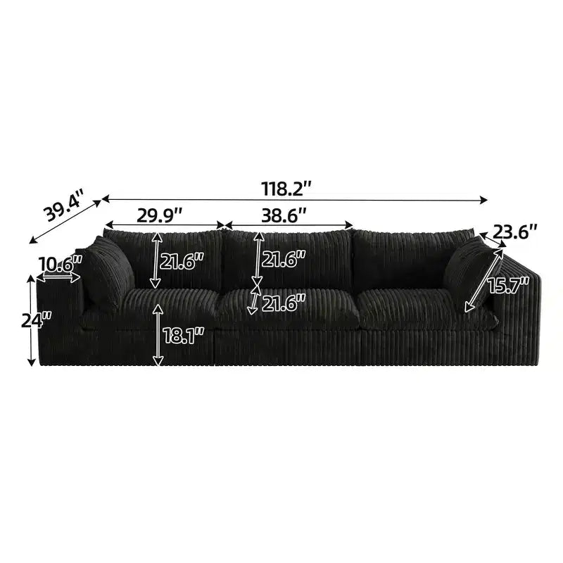 MAYEERTY 39.8 Cloud Sofa Noir - 39.8, Velours Côtelé, Double Couche, Pas de Montage, DIY pour Coin