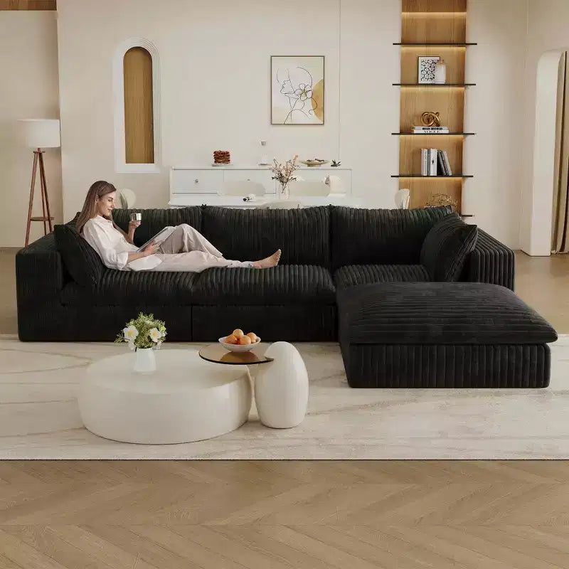 MAYEERTY 39.8 Cloud Sofa Noir - 39.8, Velours Côtelé, Double Couche, Pas de Montage, DIY pour Coin