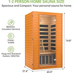 Sauna infrarouge Real Relax pour la maison, saunas infrarouges domestiques pour 1 à 2 personnes, pruche du Canada avec thérapie par lumière rouge à faible CEM, lumières de chromothérapie à 9 couleurs