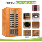 Sauna infrarouge Real Relax pour la maison, saunas infrarouges domestiques pour 1 à 2 personnes, pruche du Canada avec thérapie par lumière rouge à faible CEM, lumières de chromothérapie à 9 couleurs