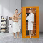 Sauna infrarouge Real Relax pour la maison, saunas infrarouges domestiques pour 1 à 2 personnes, pruche du Canada avec thérapie par lumière rouge à faible CEM, lumières de chromothérapie à 9 couleurs