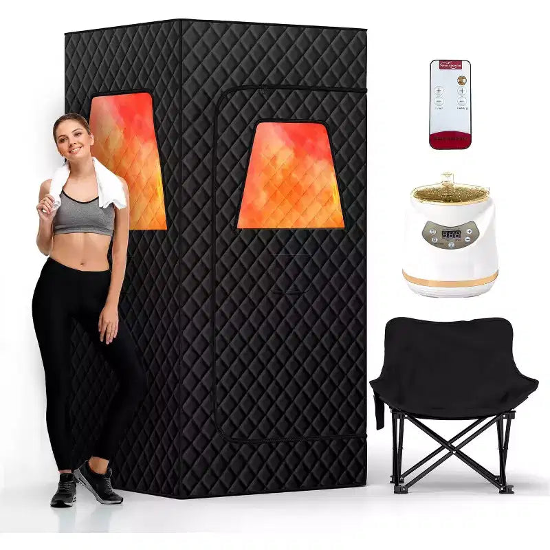 Sauna portatif Real Relax, hammam à vapeur pour la maison, générateur de vapeur 3L 1500W, grande chaise pliante, télécommande, cabine de sauna personnelle pour spa et salle de sport