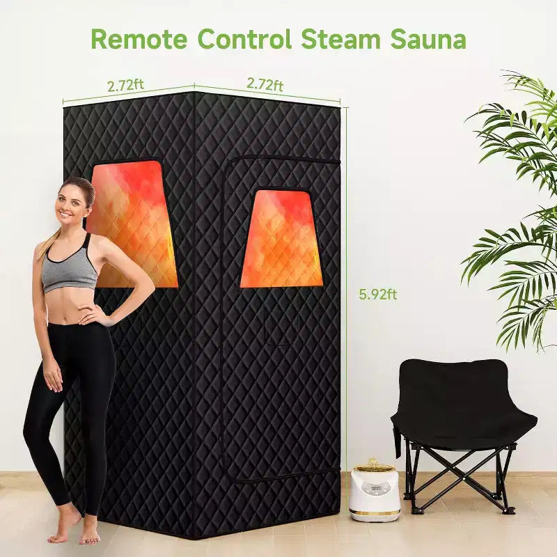 Sauna portatif Real Relax, hammam à vapeur pour la maison, générateur de vapeur 3L 1500W, grande chaise pliante, télécommande, cabine de sauna personnelle pour spa et salle de sport