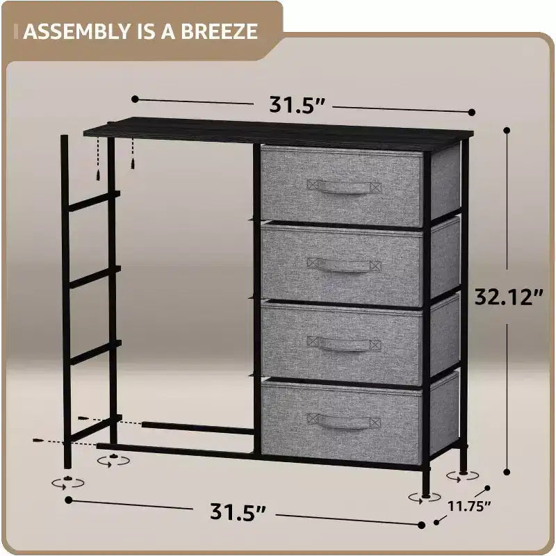 Commode Sorbus 8 tiroirs – Unité de rangement avec cadre en acier, plateau en bois, bacs en tissu – pour chambre à coucher, placard, bureau et plus encore