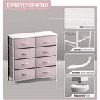 Commode Sorbus 8 tiroirs – Unité de rangement avec cadre en acier, plateau en bois, bacs en tissu – pour chambre à coucher, placard, bureau et plus encore