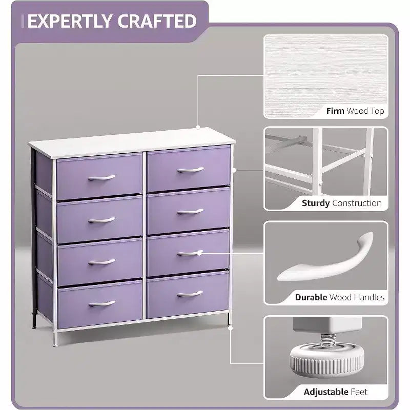 Commode Sorbus 8 tiroirs – Unité de rangement avec cadre en acier, plateau en bois, bacs en tissu – pour chambre à coucher, placard, bureau et plus encore