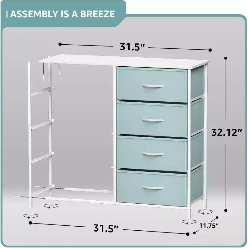 Commode Sorbus 8 tiroirs – Unité de rangement avec cadre en acier, plateau en bois, bacs en tissu – pour chambre à coucher, placard, bureau et plus encore