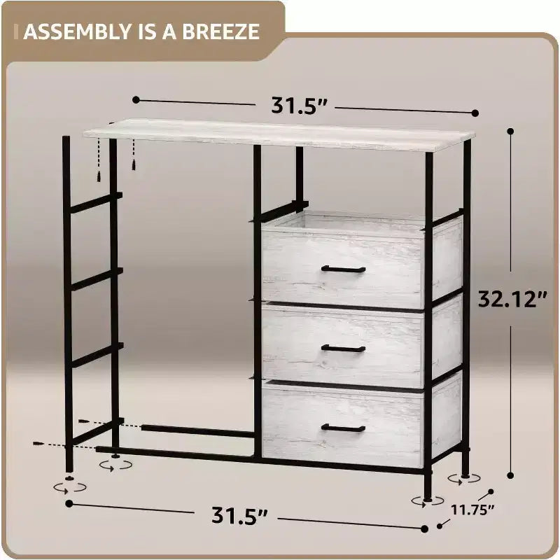 Commode Sorbus 8 tiroirs – Unité de rangement avec cadre en acier, plateau en bois, bacs en tissu – pour chambre à coucher, placard, bureau et plus encore