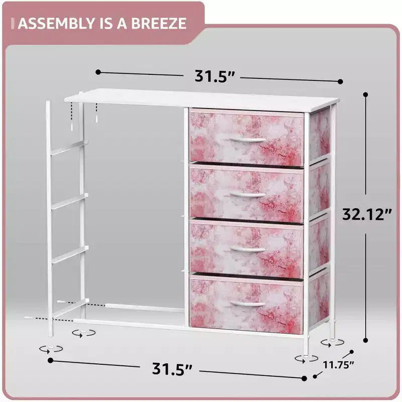 Commode Sorbus 8 tiroirs – Unité de rangement avec cadre en acier, plateau en bois, bacs en tissu – pour chambre à coucher, placard, bureau et plus encore