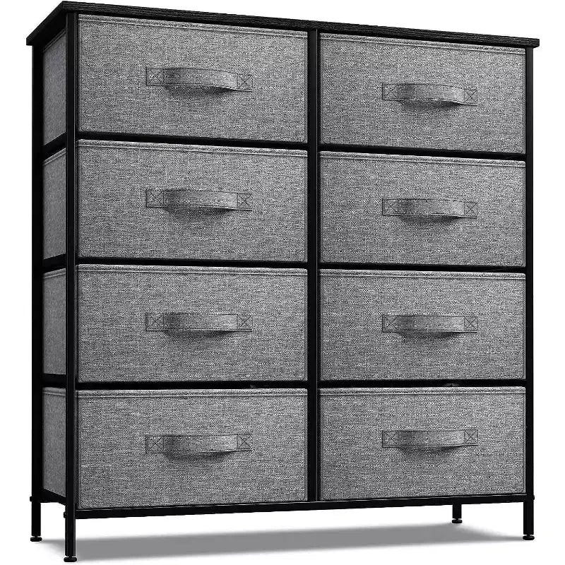 Commode Sorbus 8 tiroirs – Unité de rangement avec cadre en acier, plateau en bois, bacs en tissu – pour chambre à coucher, placard, bureau et plus encore