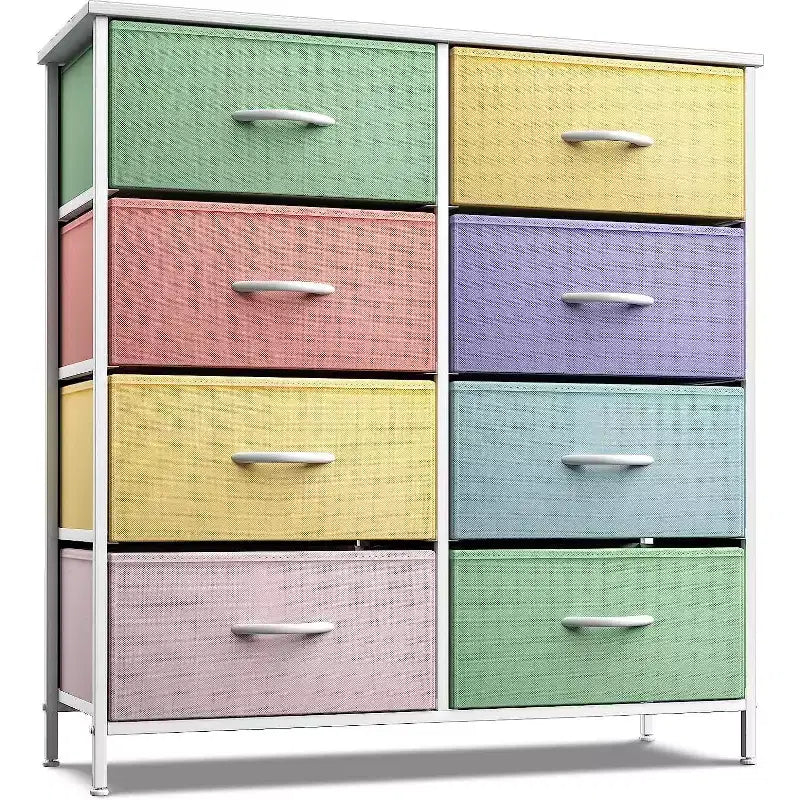 Commode Sorbus 8 tiroirs – Unité de rangement avec cadre en acier, plateau en bois, bacs en tissu – pour chambre à coucher, placard, bureau et plus encore