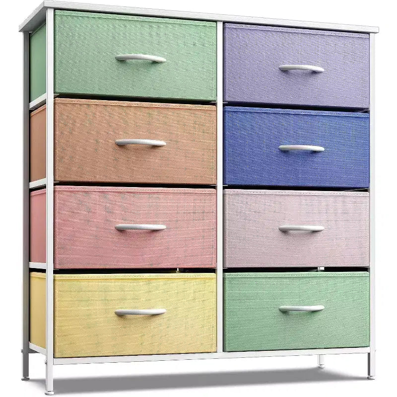 Commode Sorbus 8 tiroirs – Unité de rangement avec cadre en acier, plateau en bois, bacs en tissu – pour chambre à coucher, placard, bureau et plus encore