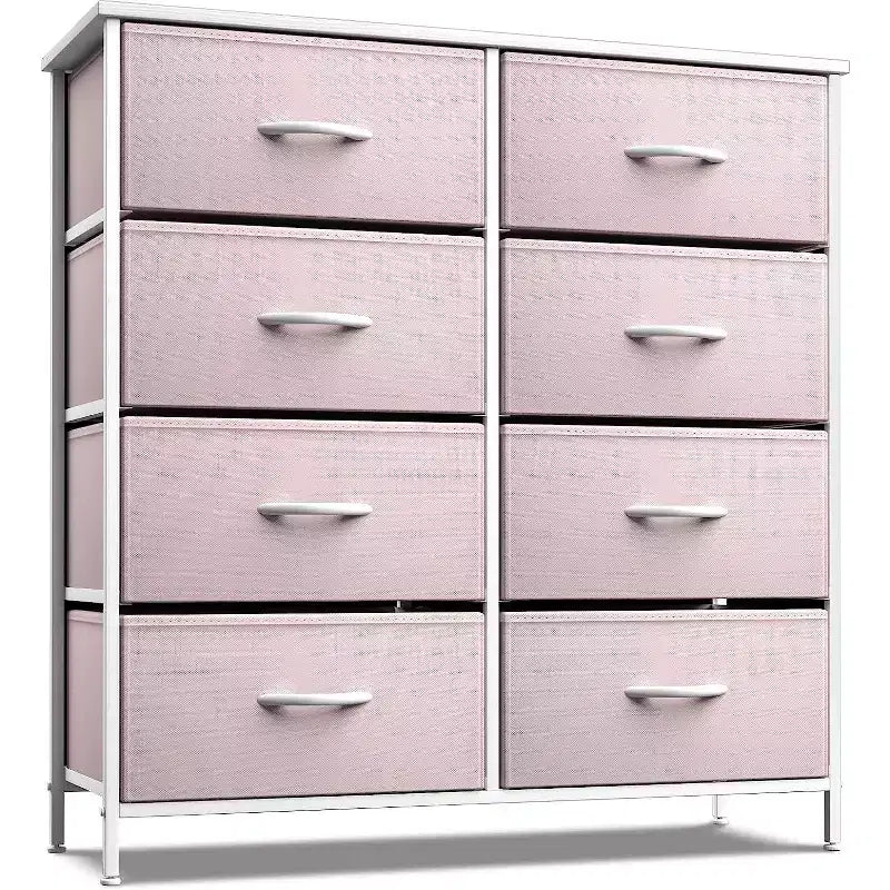 Commode Sorbus 8 tiroirs – Unité de rangement avec cadre en acier, plateau en bois, bacs en tissu – pour chambre à coucher, placard, bureau et plus encore
