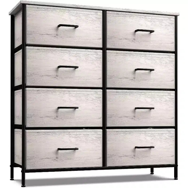Commode Sorbus 8 tiroirs – Unité de rangement avec cadre en acier, plateau en bois, bacs en tissu – pour chambre à coucher, placard, bureau et plus encore