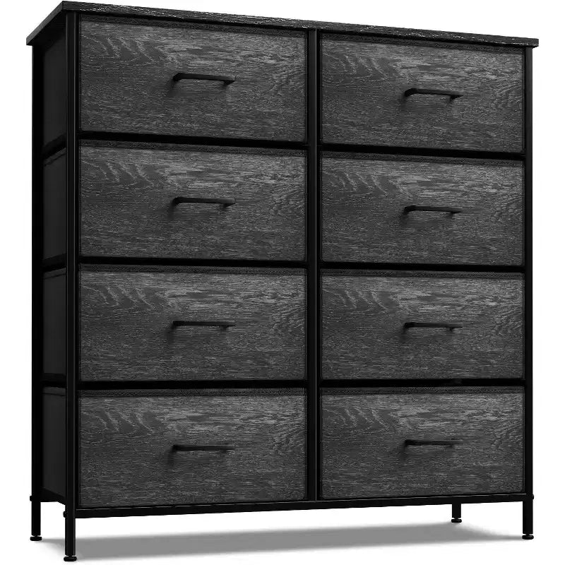 Commode Sorbus 8 tiroirs – Unité de rangement avec cadre en acier, plateau en bois, bacs en tissu – pour chambre à coucher, placard, bureau et plus encore