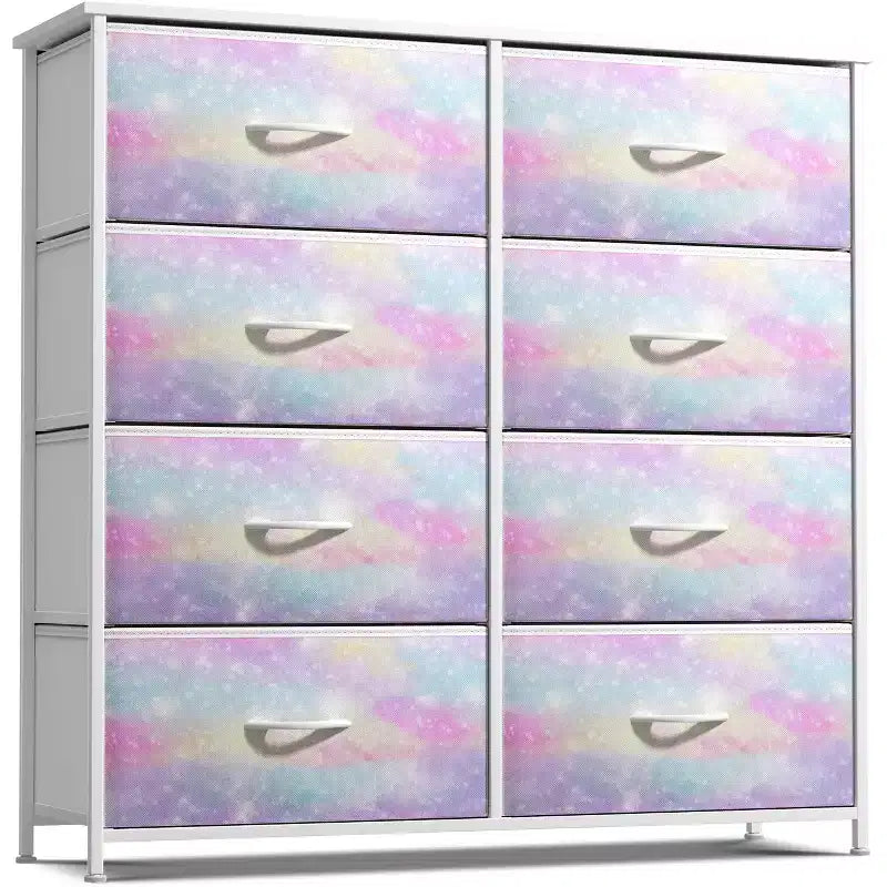 Commode Sorbus 8 tiroirs – Unité de rangement avec cadre en acier, plateau en bois, bacs en tissu – pour chambre à coucher, placard, bureau et plus encore