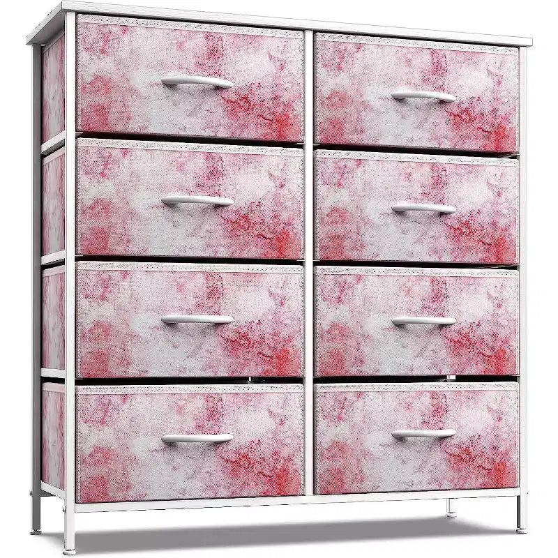 Commode Sorbus 8 tiroirs – Unité de rangement avec cadre en acier, plateau en bois, bacs en tissu – pour chambre à coucher, placard, bureau et plus encore