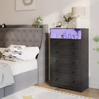 COZONY Commode haute à 5 tiroirs avec étagère d'exposition, meuble de rangement moderne en bois pour chambre à coucher, placard, salon, couloir