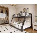 Lit superposé double en métal Bellemave pour enfants et adultes, avec garde-corps de sécurité et échelle, noir