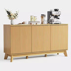 Buffet de cuisine de 58 po avec portes incurvées, étagères réglables et console de rangement de style rustique moderne pour salle à manger et coin café