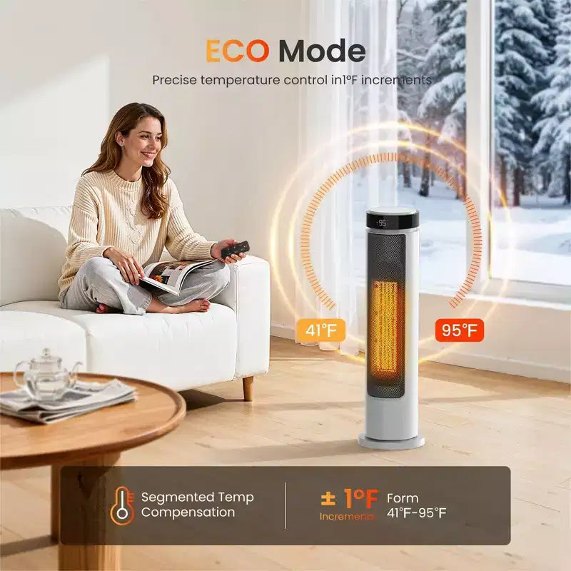 Chauffage soufflant colonne pour intérieur, chauffage portable 1500 W à chauffe rapide avec télécommande, chauffage électrique en céramique PTC pour chambre à coucher