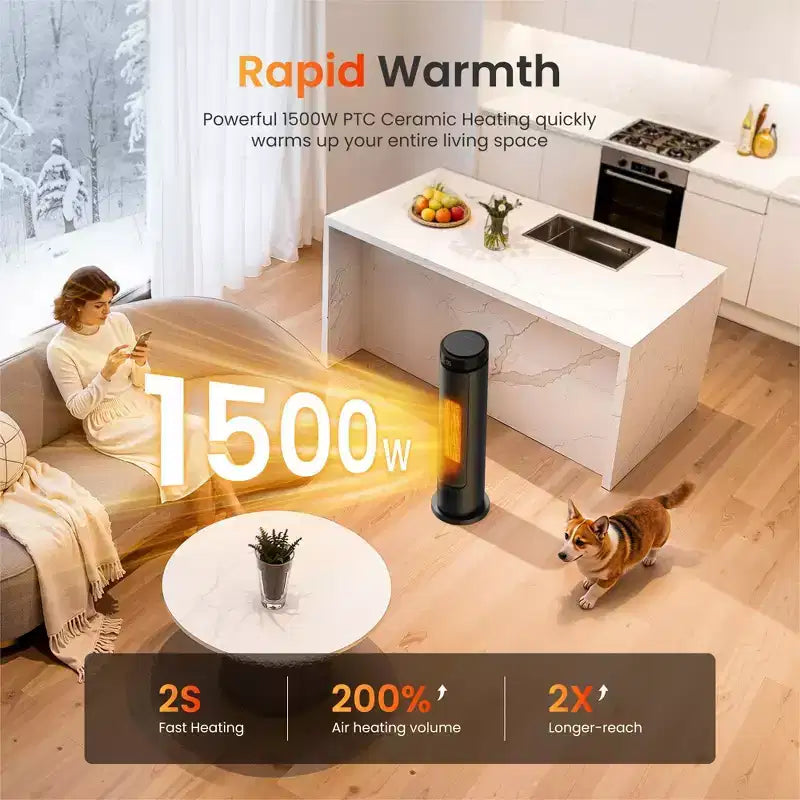 Chauffage soufflant colonne pour intérieur, chauffage portable 1500 W à chauffe rapide avec télécommande, chauffage électrique en céramique PTC pour chambre à coucher